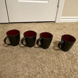 Set of 4 Black and Red Mugs
